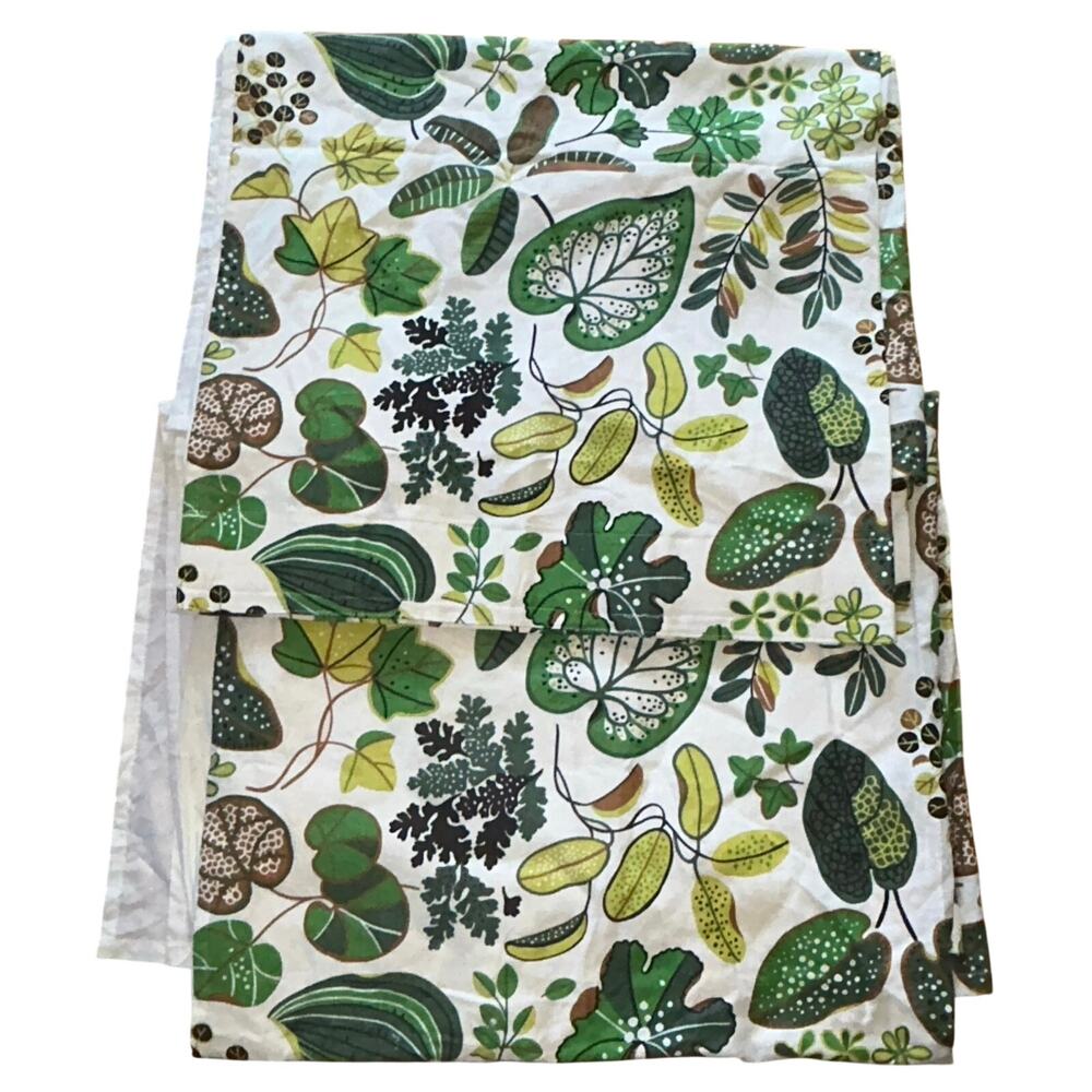 2 IKEA Linen Syssan Curtains Panels Pair Botanical Leaf Pattern White Green